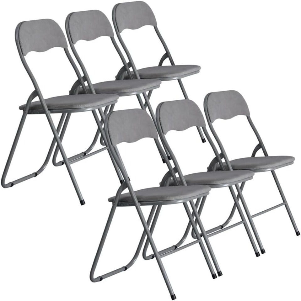 image 1 of 6 Pc Folding Lightweight Chair Set Portable Metal Frame PVC Velvet Ribcord Seats | Multi | Light Grey