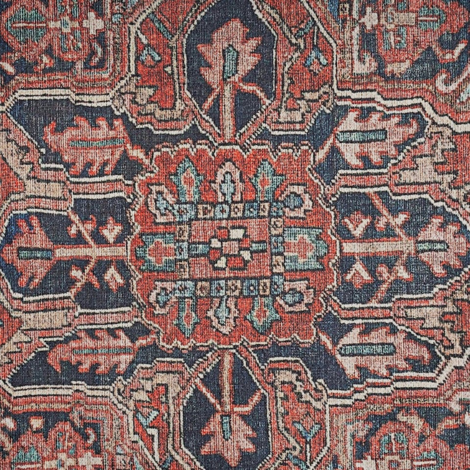 image 1 of KUKOON Red Distressed Persian Style Non Slip Washable Low Pile Runner Rug 80cm x 300cm Red