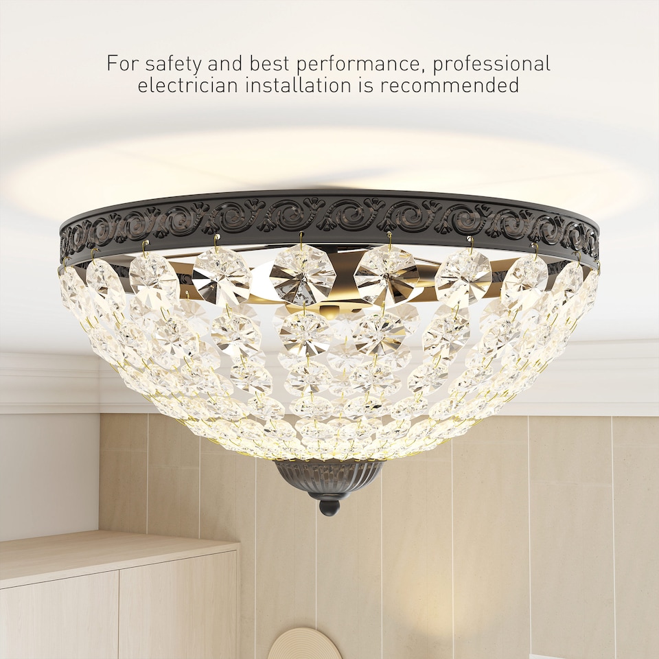 image 1 of HOMCOM Crystal Chandelier Ceiling Light with 168 Octagonal Beads, Vintage 2-Light Flush Mount Ceiling Light for Living Room, Bedroom, Hallway, Dining Room, Black | Black