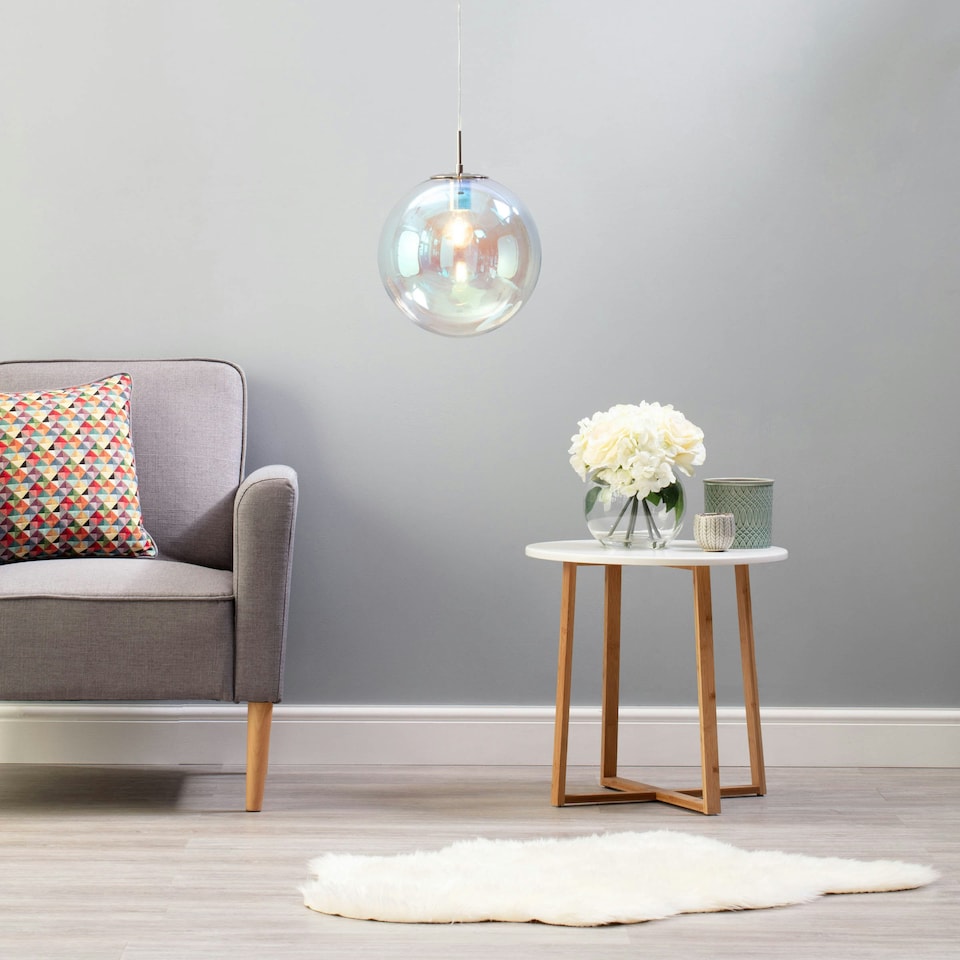 image 1 of BHS Petro Iridescent Glass Ceiling Pendant, Nickel