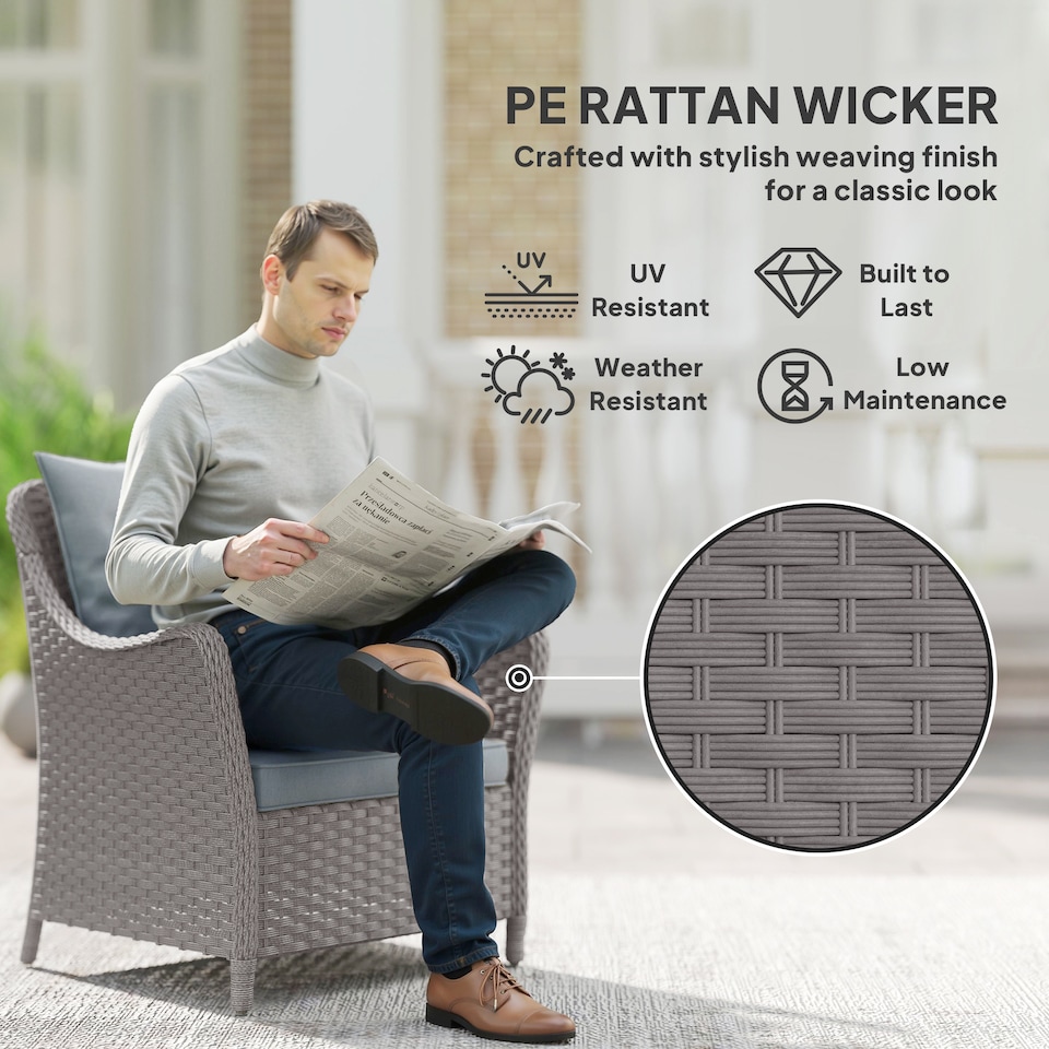 image 1 of Outsunny 2 Pieces Rattan Garden Chairs, Cushioned Rattan Chairs, Light Grey