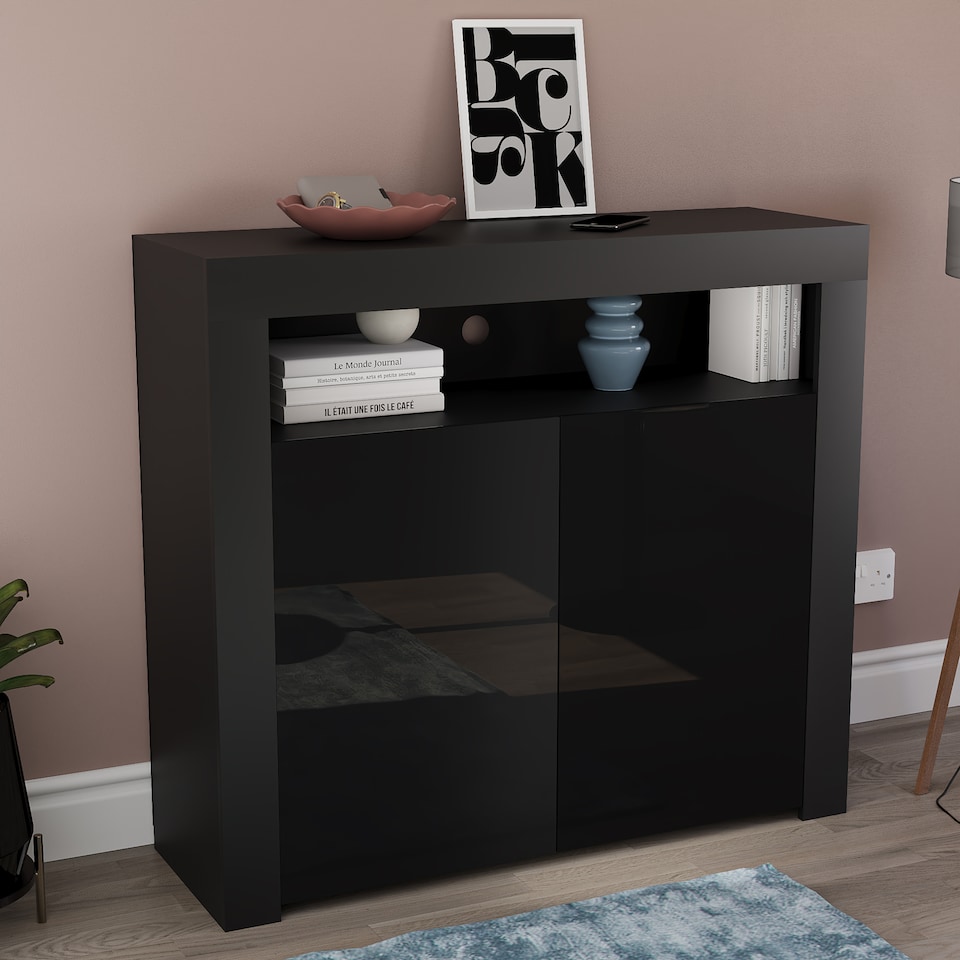 image 1 of Vida Designs Nova 2 Door LED Sideboard Buffet Cabinet Storage - Black | Black | 1