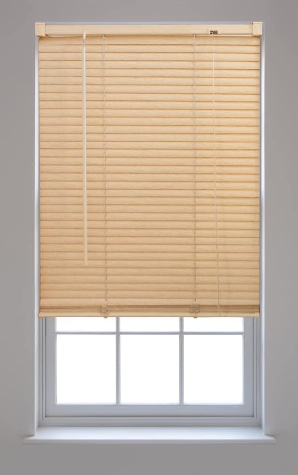 image 1 of FURNISHED Wood Effect PVC Trimmable 25mm Slat Venetian Window Blinds | Brown | Teak | (W) 95cm x (L) 210cm