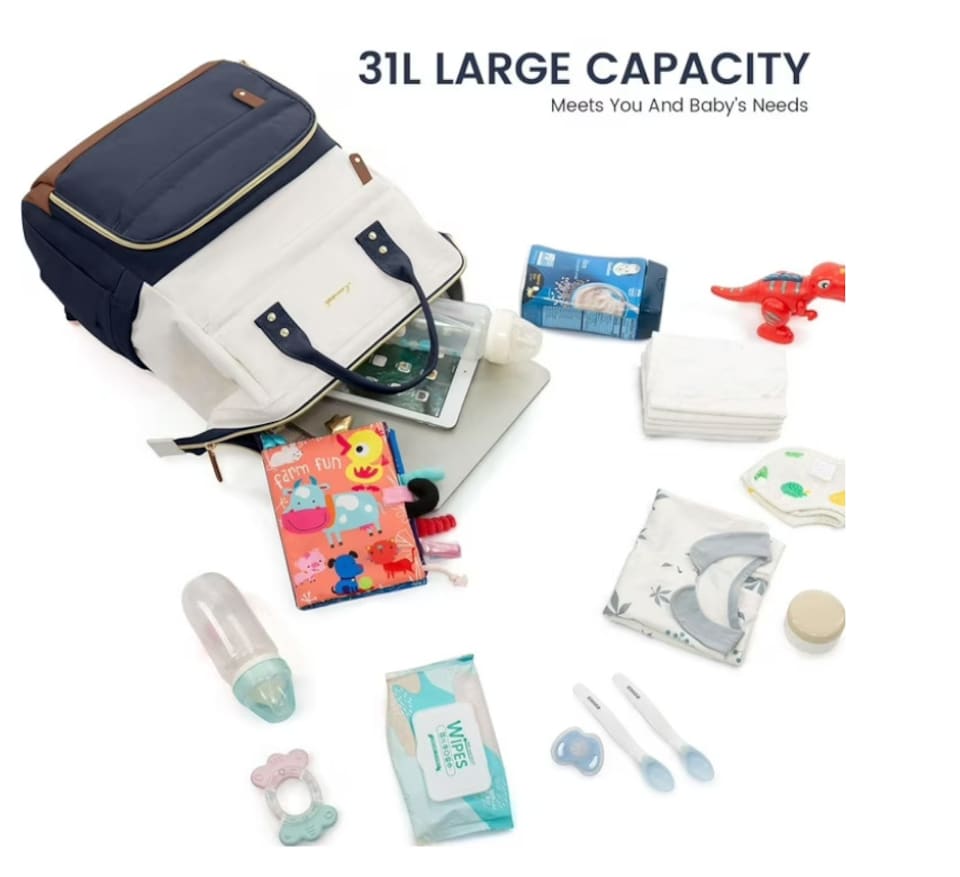 image 1 of Lovevook Diaper Backpack,Large Diaper Bag Mummy Bag for New Mum Daddy,Convenient Work Travel Baby Bag for Office Mummy and Travel Essential Baby Shower-Beige+Navy Blue-Brown