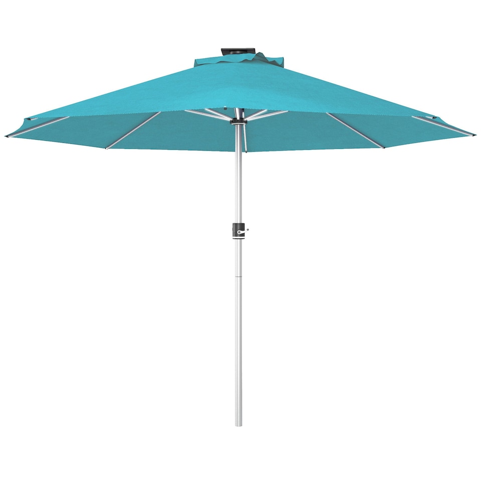 image 1 of Outsunny Solar Patio Garden Parasol with Lights for Outdoor, Blue