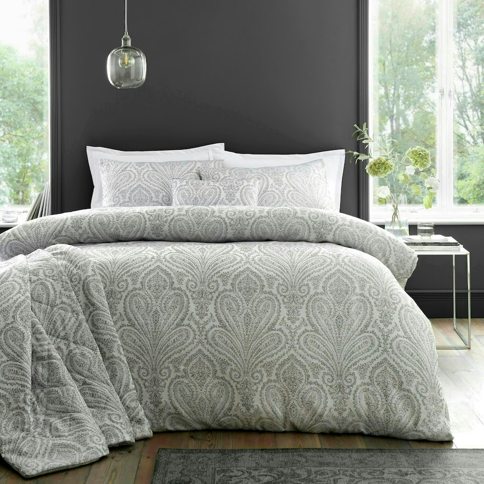 image 1 of Portfolio Home Montpellier Paisley Jacquard Bedding Duvet Cover Set Silver | Single