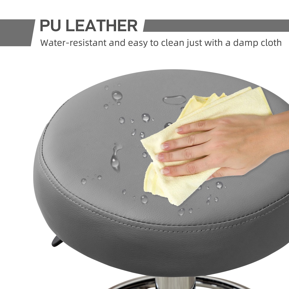 image 1 of Vinsetto Round PU leather Salon Beautician Stool Adjustable Height, Grey