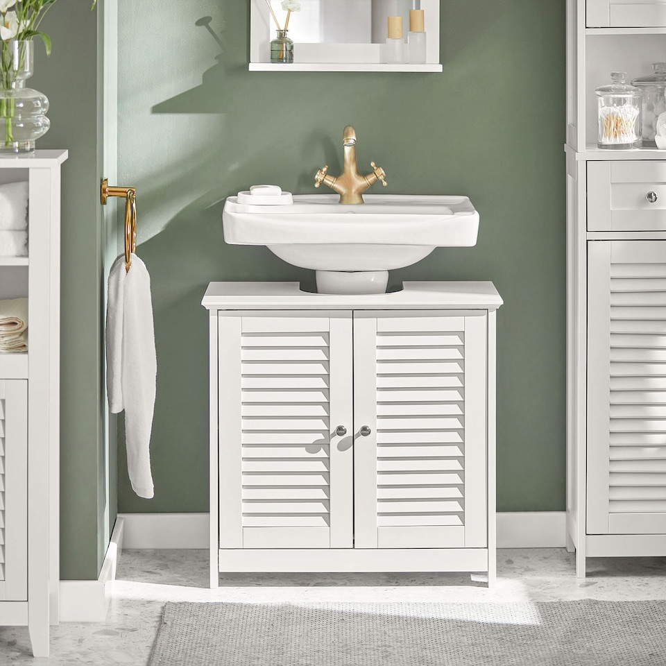 image 1 of SoBuy FRG237-II-W,Under Sink Bathroom Cabinet with Adjustable Shelves | White | White | 1