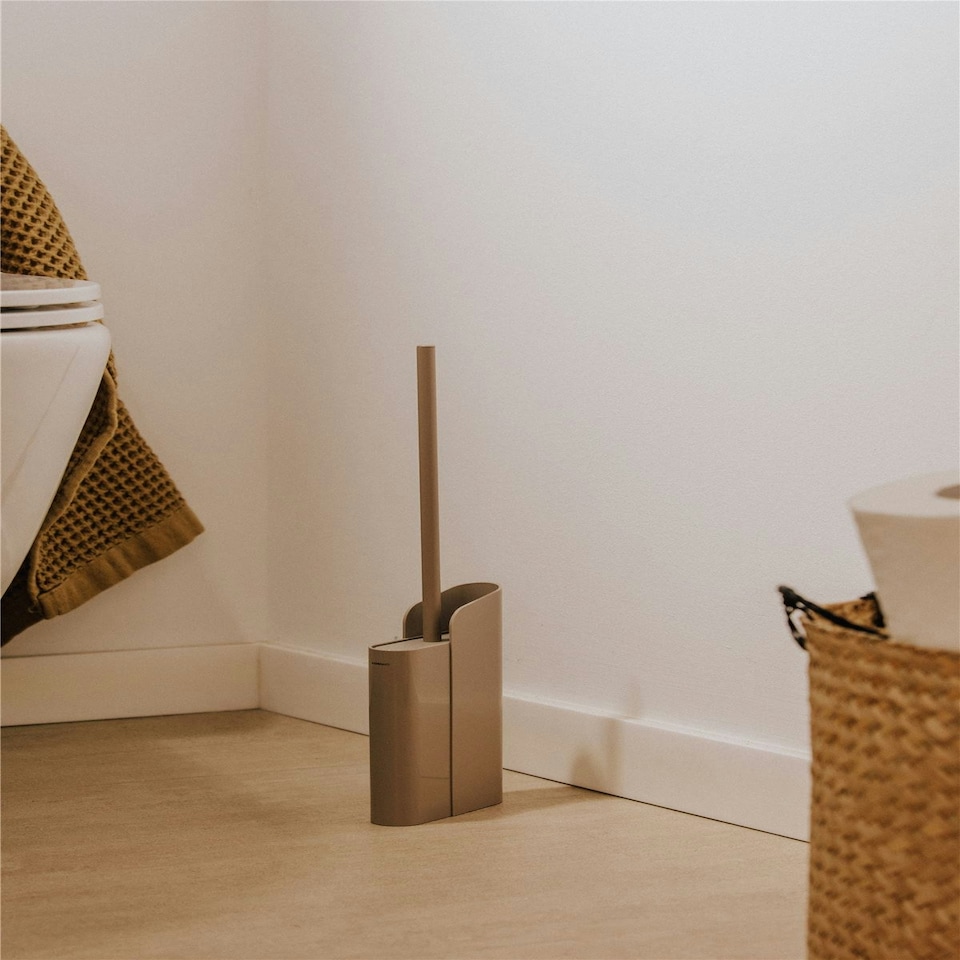 image 1 of Cosmic Dual Toilet Brush Holder with Durable Silicone for Bathroom, Beige