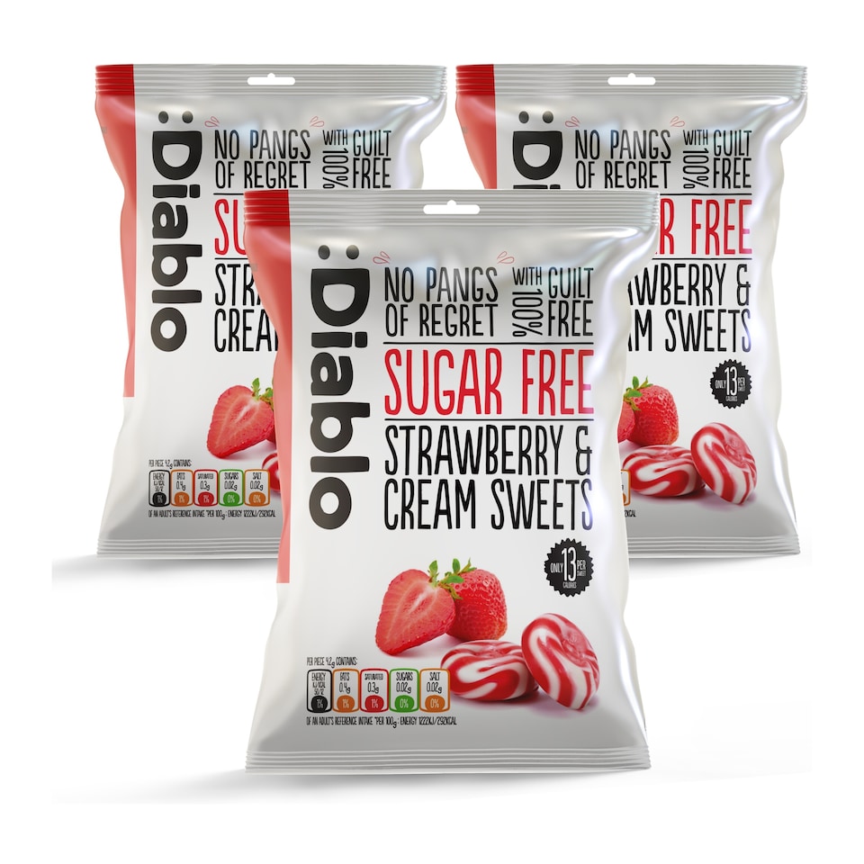 image 1 of Diablo Sugar Free Strawberry and Cream Sweets 75g 3 Pack