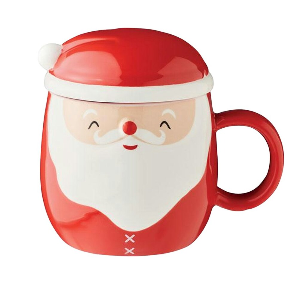 image 1 of MidOcean Santa Ceramic 370ml Mug With Lid - Red - One Size