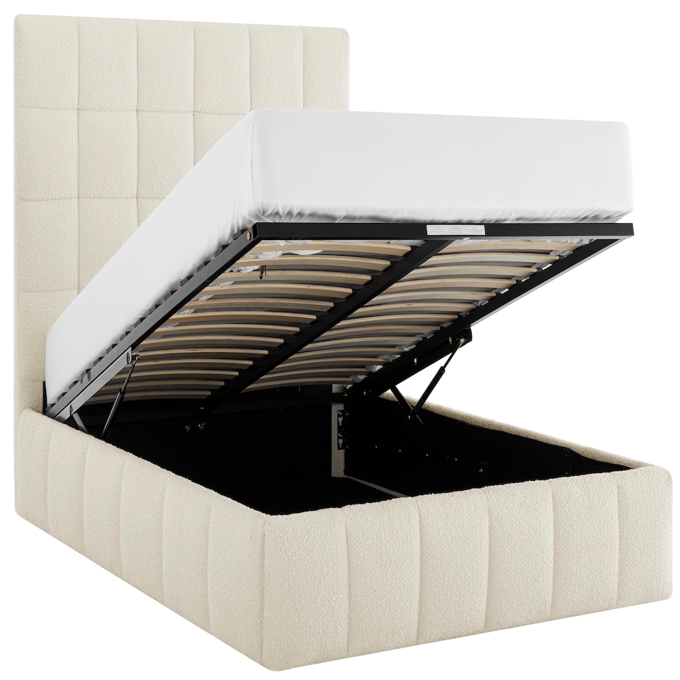 image 1 of 5ft King Size Ivory White,Ottoman Lift Up Storage Tall Headend Boucle Soft Fabric Upholstered Bed Frame