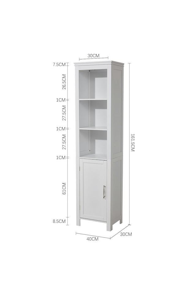 image 1 of Living and Home Rustic & 3 Shelves Freestanding Bathroom Tall Cabinet - White