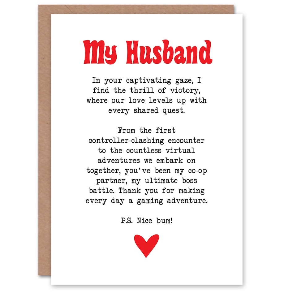 image 1 of Greeting Card Love Poem Gamer Nerd Husband Romantic Poetry Anniversary