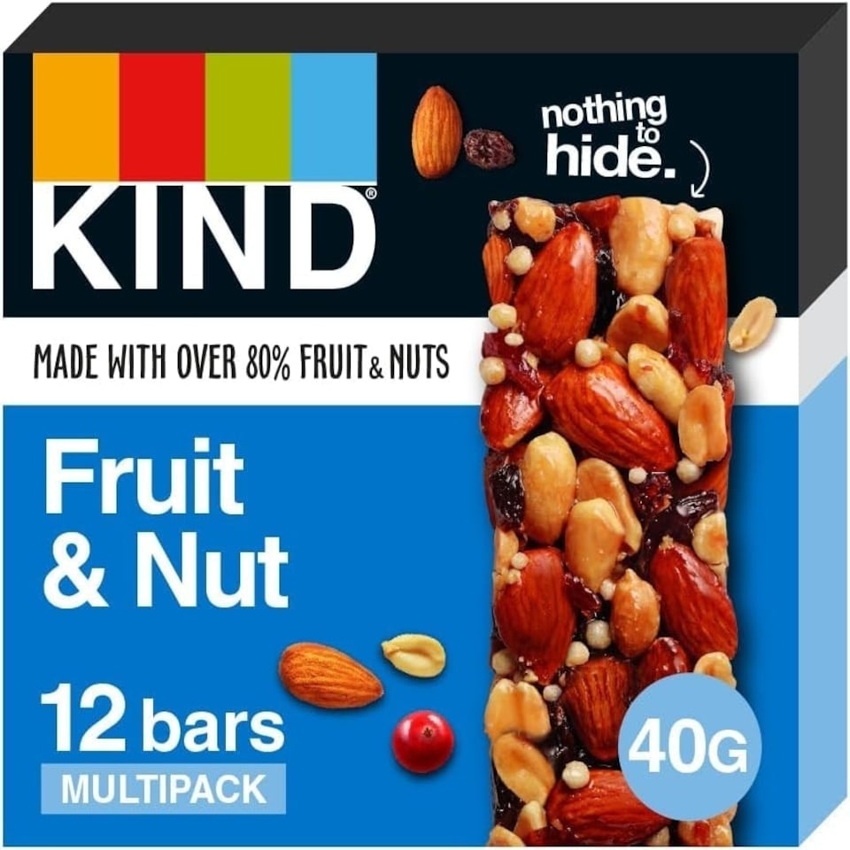 image 1 of KIND Bars, Gluten Free Snack Bars, Fruit & Nut, High Fibre, Healthy Snack, No Artificial Colours, Flavours or Preservatives, Multipack 12 x 40g
