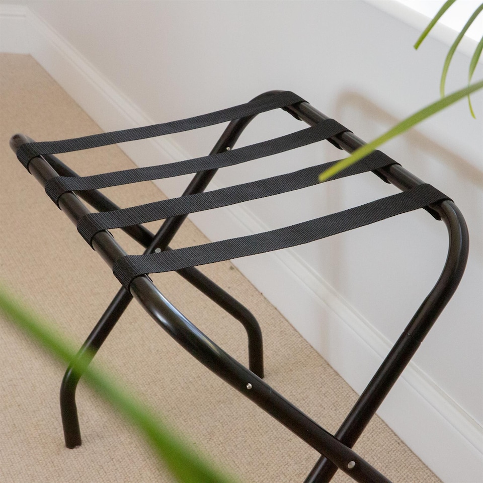 image 1 of Harbour Housewares Folding Metal Luggage Racks - Black - Pack of 2 Portable Suitcase Holders Travel Storage Stands
