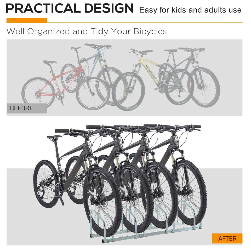 image 1 of HOMCOM Bike Parking Rack Bicycle Locking Storage Stand for 4 Cycling Silver