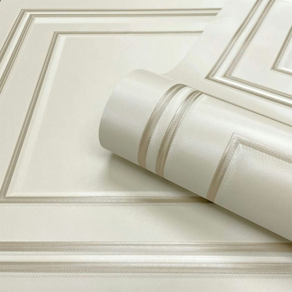 image 1 of Belgravia Amara Panel Vinyl Textured Wallpaper - Cream - 10m x 53cm Cream