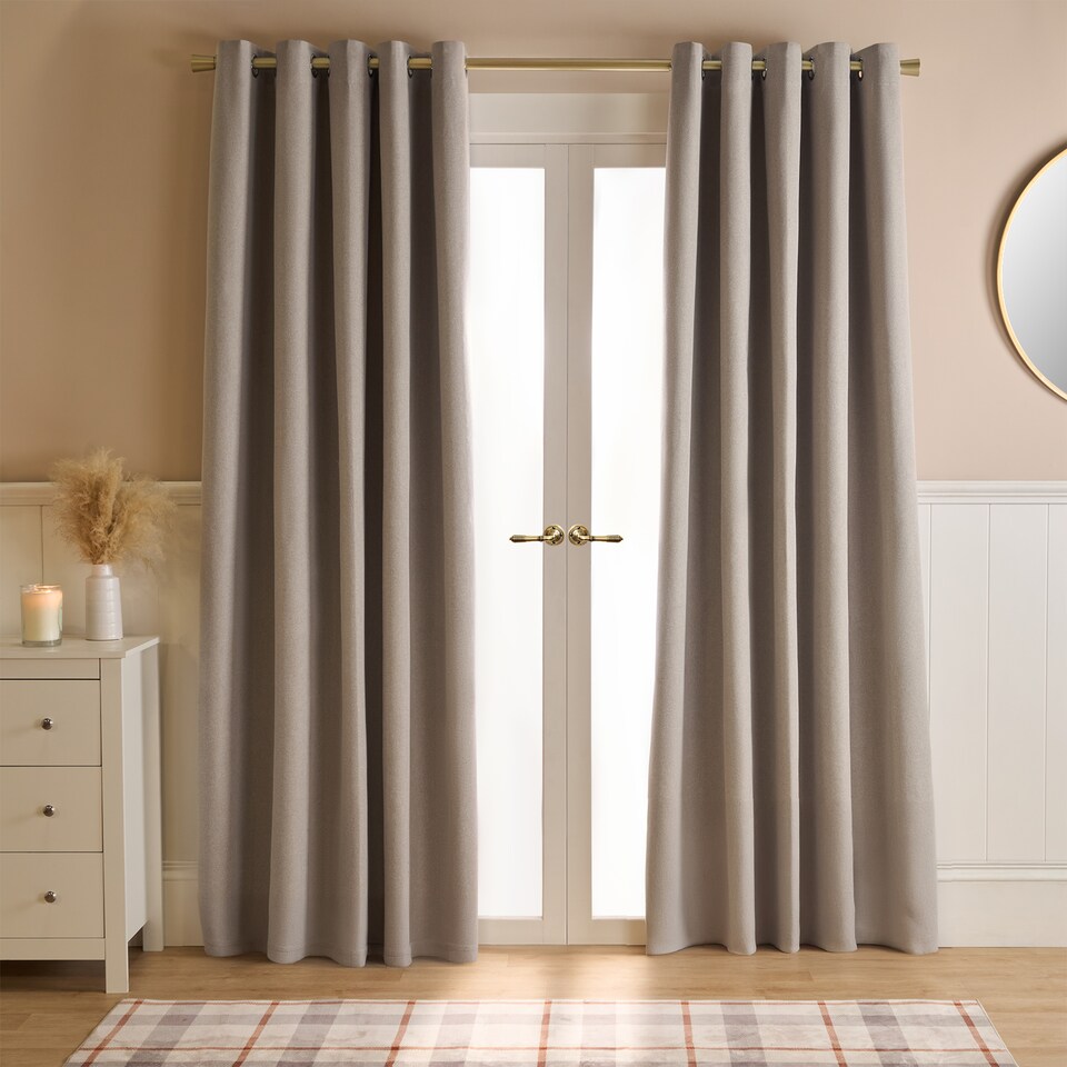 image 1 of OHS Woven Texture Pair of Eyelet Curtains Ready Made Blackout