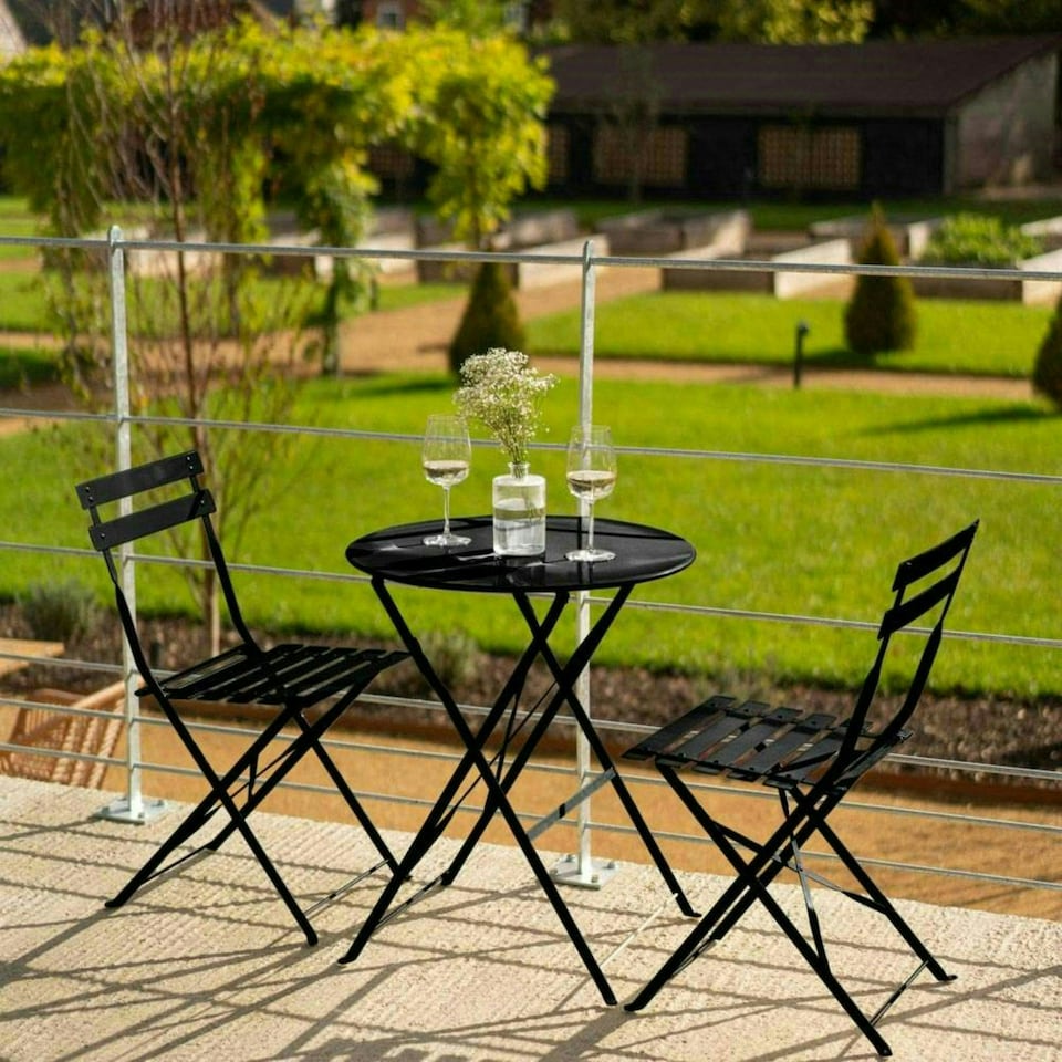 image 1 of Hectare 2 Seater Folding Powder Coated Metal Garden Dining Bistro Set Black