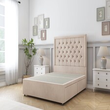 Sloomy Montana Sand Naples Divan Bed Base 2 Drawers Same Side With 54 Inch Floor Standing Headboard | Cream | Sand | Double | 1