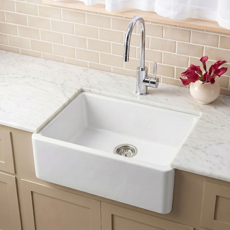 image 1 of Balterley Single Rectangular Basin Bowl Butler Kitchen Sink - No Overflow & No Tap Hole | White | White | 1