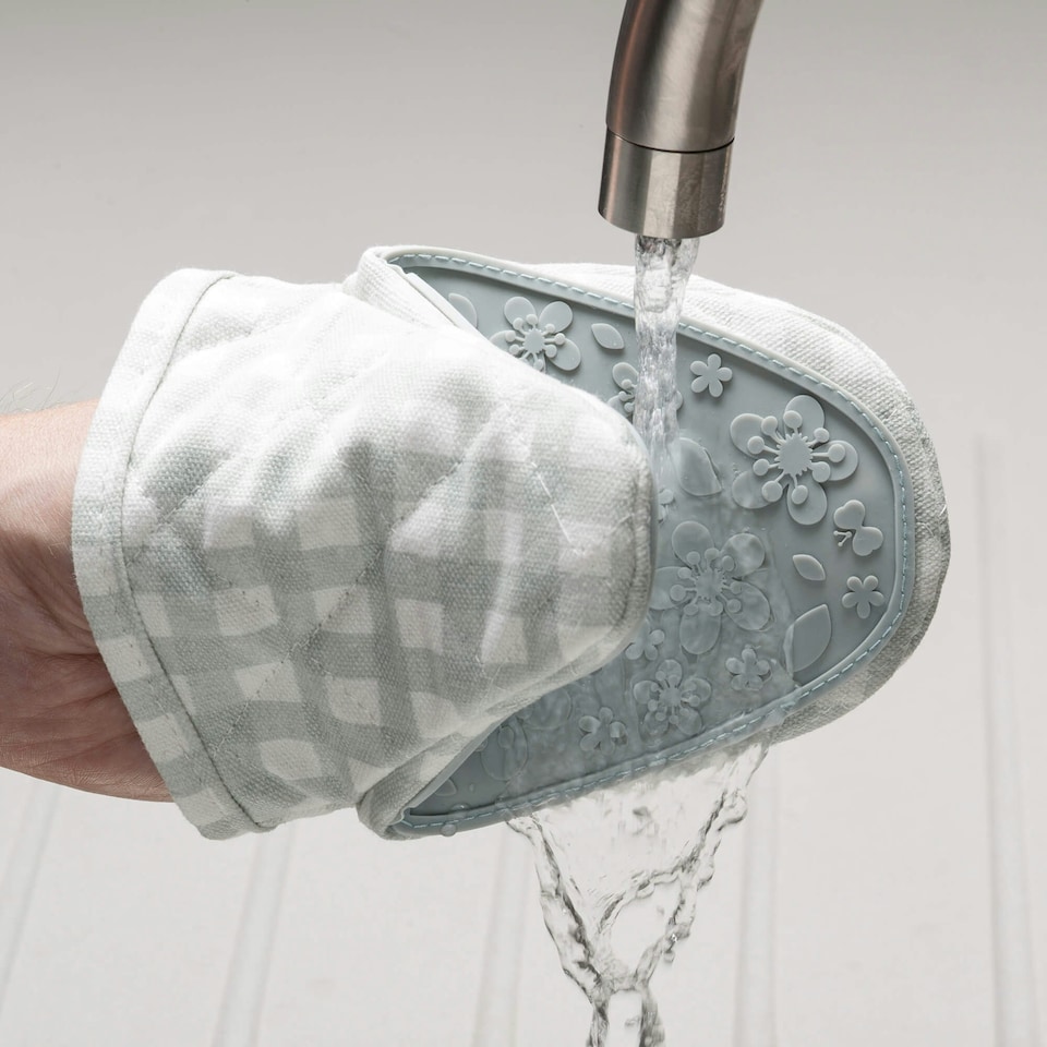 image 1 of Silicone Hot Grab Mini Oven Mitt, Gingham | Green | Lime Green