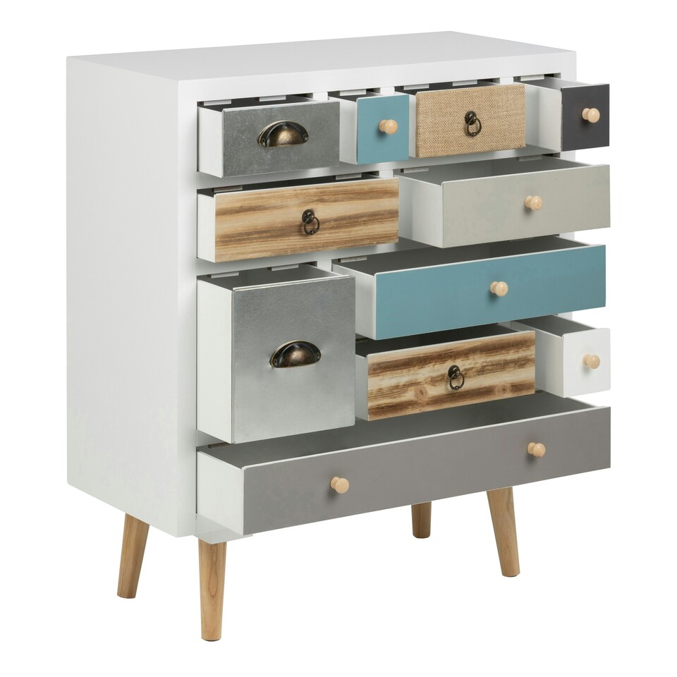 image 1 of Thais White Shabby Chic Multi Coloured 11 Drawer Chest