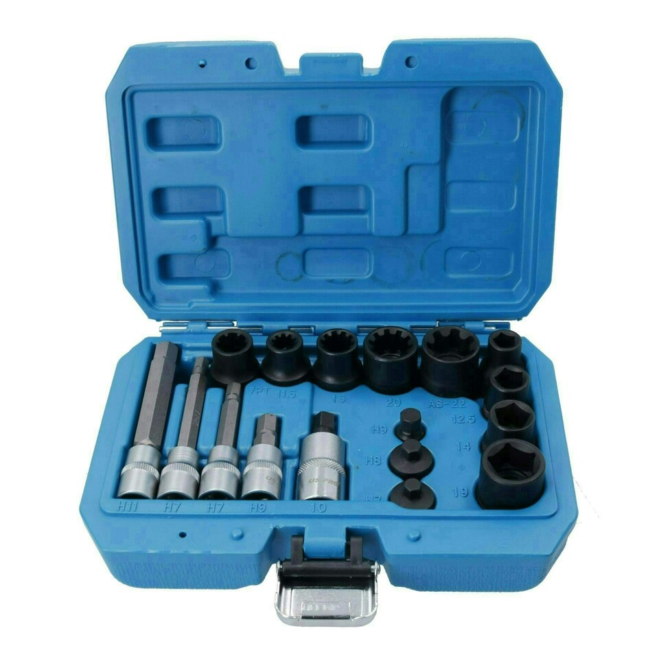 image 1 of 17pc Brake Caliper Socket and Bit Master Set Hex Pentagon Brake Pad Removal