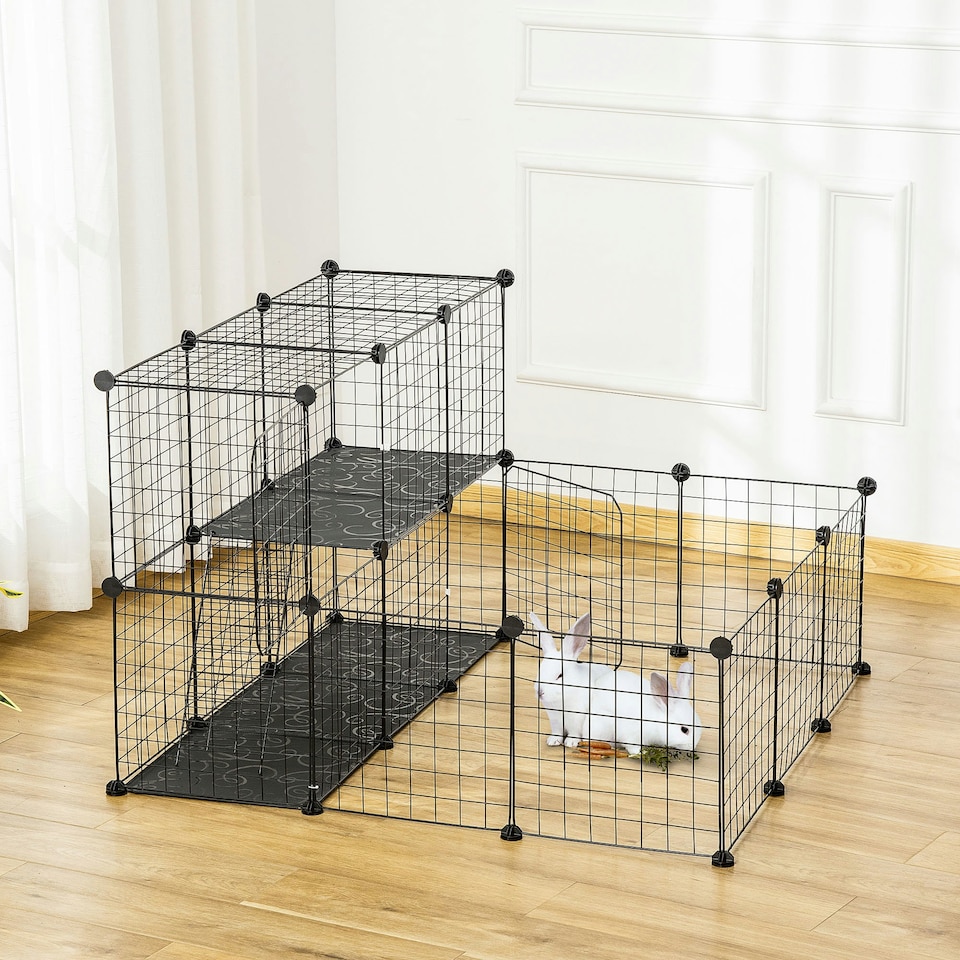 image 1 of PawHut Pet Playpen DIY Small Animal Cage for Rabbit Ferret Chinchilla - Black