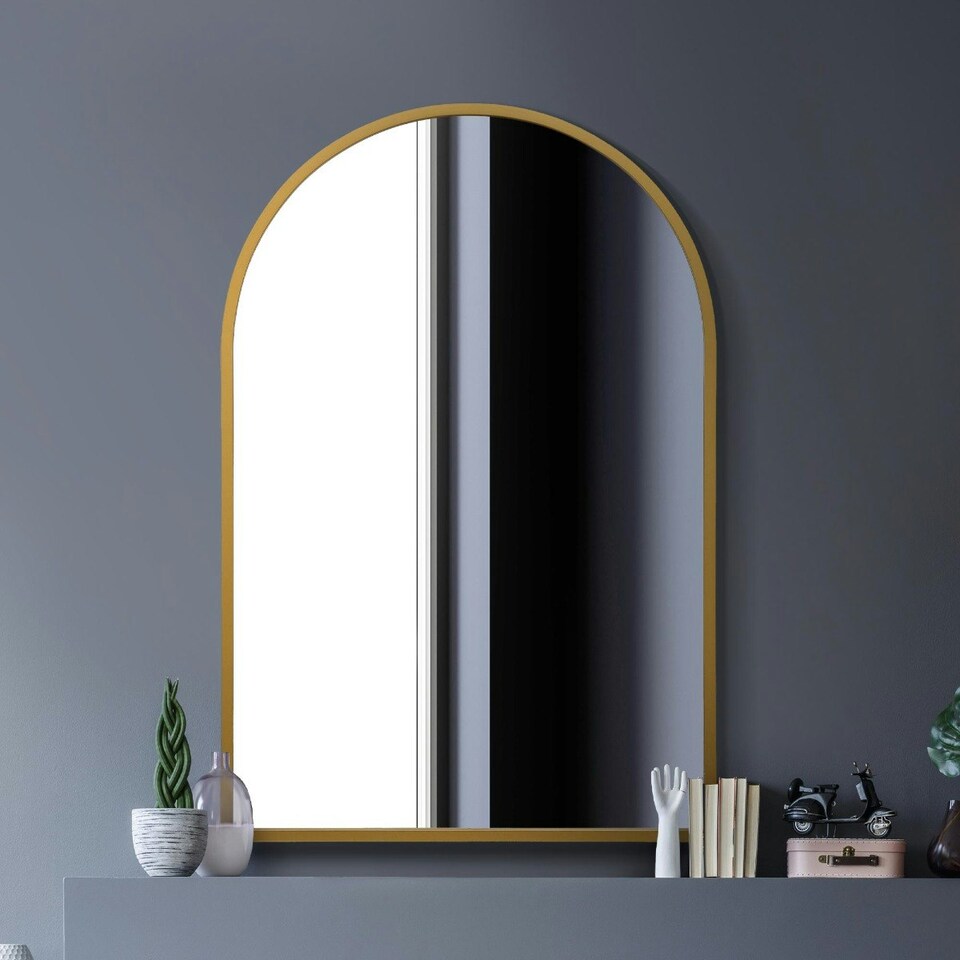 image 1 of The Arcus - Gold Metal Framed Arched Wall Mirror 47" X 31" (120CM X 80CM). Suitable for Inside and Outside. Gold