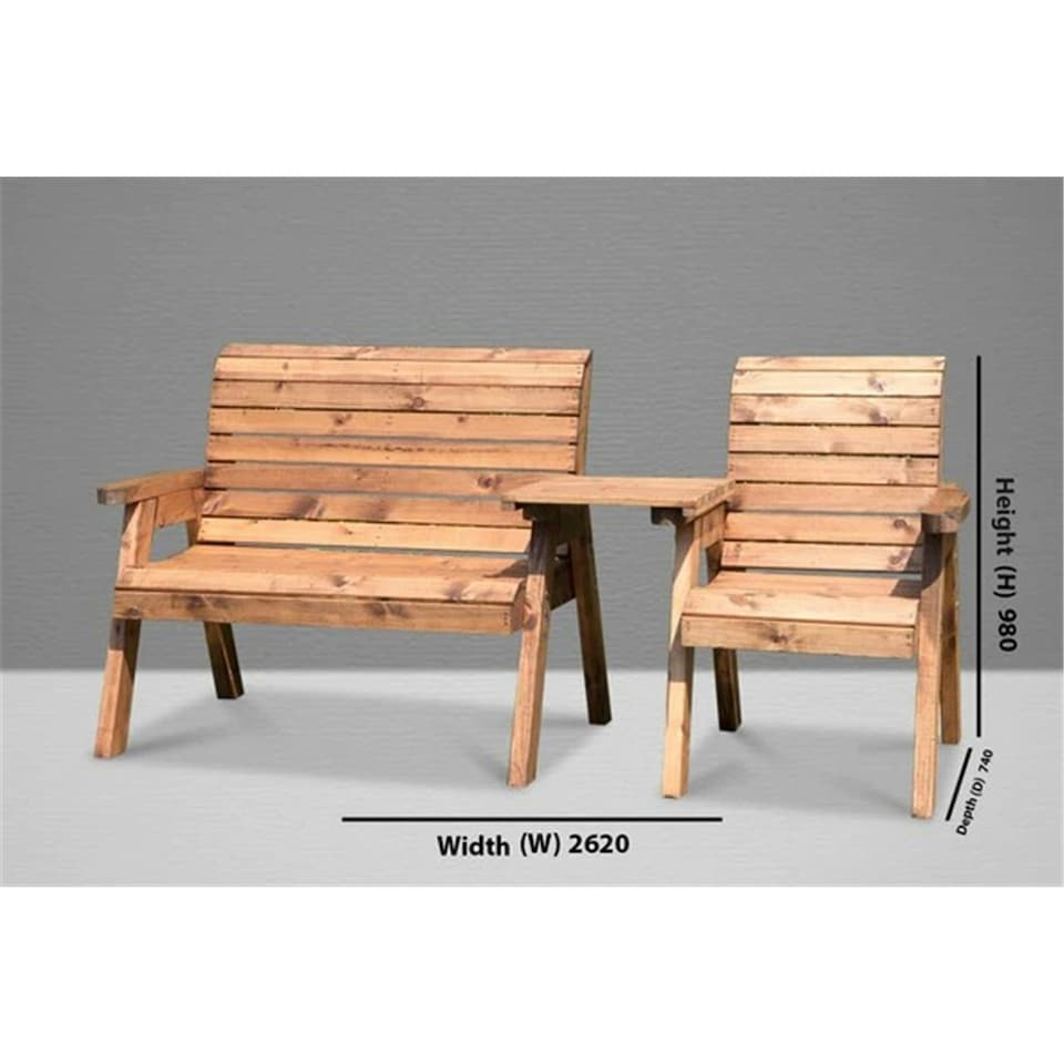 image 1 of Wooden 3 Seat Straight Companion Set With 1 x Bench Cushion Burgundy,1 x Chair Cushion Burgundy & 1 x Fitted Cover