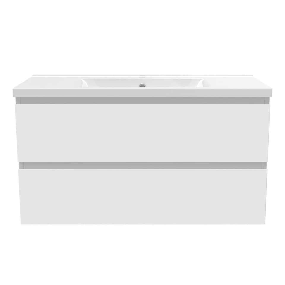 image 1 of AICA 1000mm Wall Mounted Bathroom Vanity Unit With Artificial Stone Basin,2 Soft Close Drawers for Storage,White,Flat packed