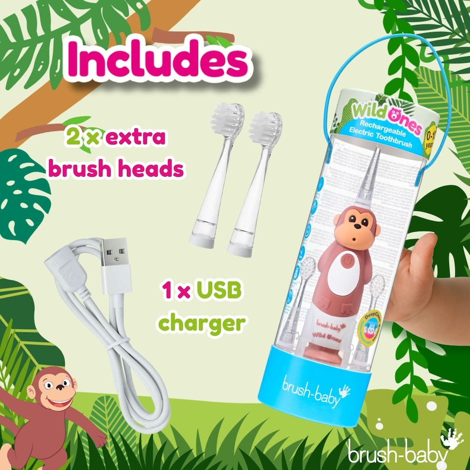 image 1 of Brush Baby WildOnes™ Monkey Kids Electric Rechargeable Toothbrush