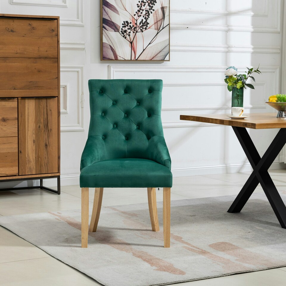 image 1 of Ravenna Velvet Dining Chairs - Set of 2 - Green