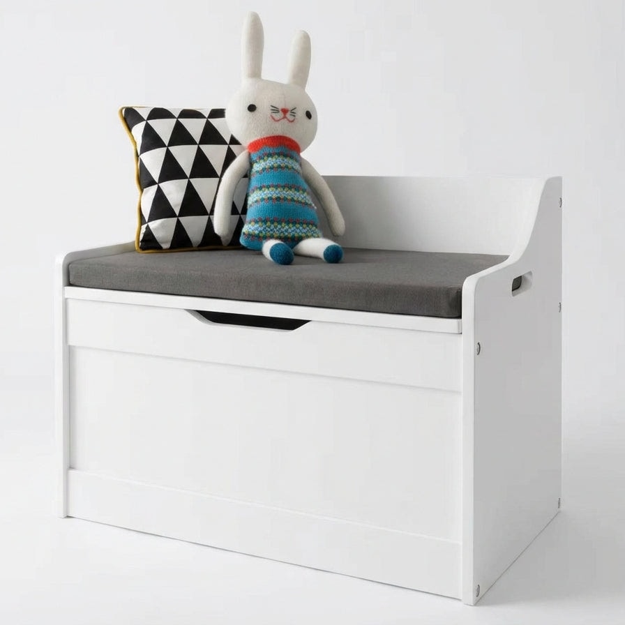 Lola Kids Toy Storage Box with Padded Seat Cushion - Wooden Chest with Soft-Close Safety Lid