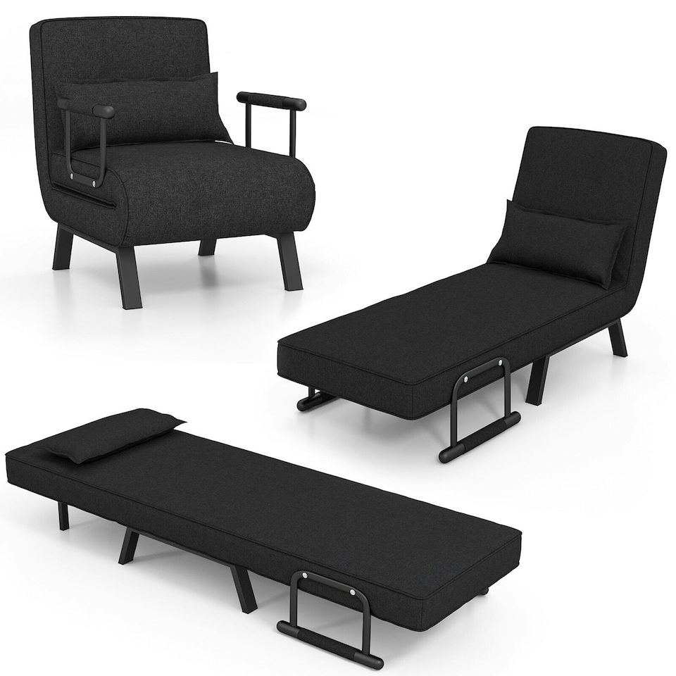 image 1 of COSTWAY Convertible Single Folding Sofa Bed Sleep Chair Dark Grey Black