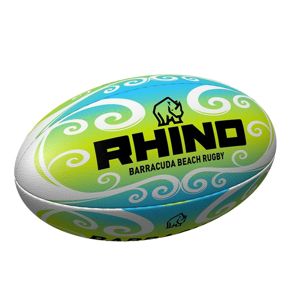 image 1 of Rhino Barracuda Beach Rugby Ball - Green/Blue/White - 4.5