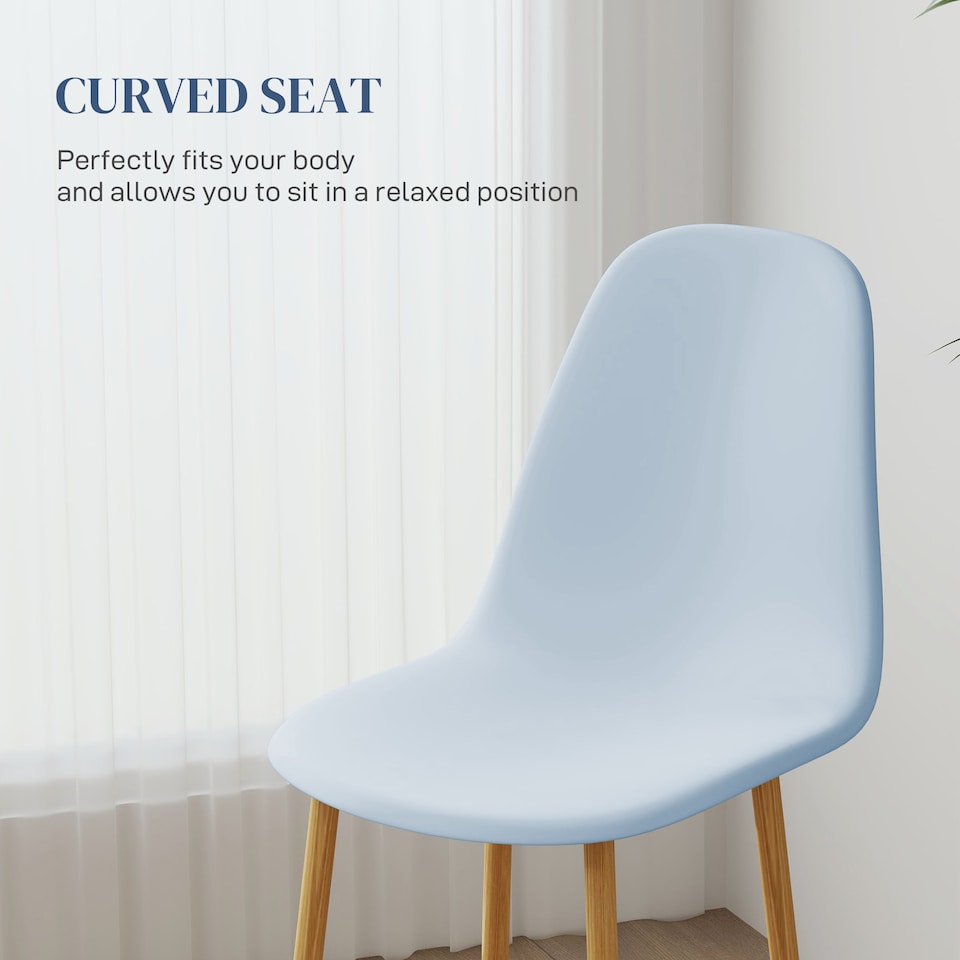 image 1 of HOMCOM Modern Dining Chairs Set of 4, Kitchen Chairs with Backrest and Steel Legs for Dining Room, Living Room, Light Blue | Blue