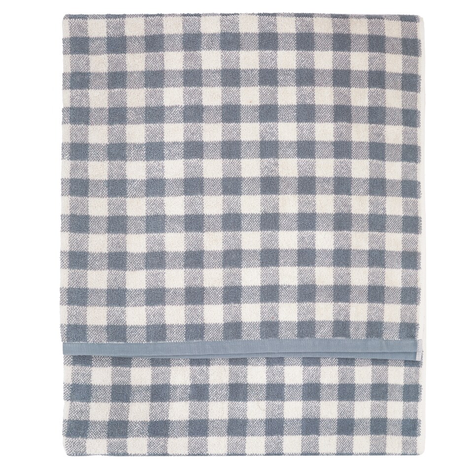 image 1 of Yard Barton Gingham 100% Cotton Check Bath Towel, Denim Blue