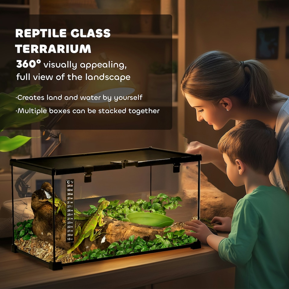 image 1 of PawHut Glass Reptile Terrarium Habitats for Lizards, Frogs, Snake 50 x 30 x 25cm