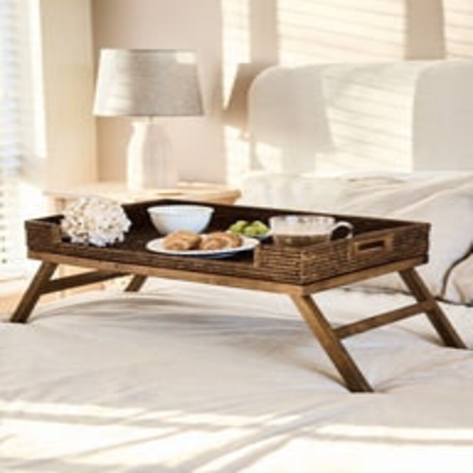 image 1 of Brown Rattan Folding Breakfast Tray Brown