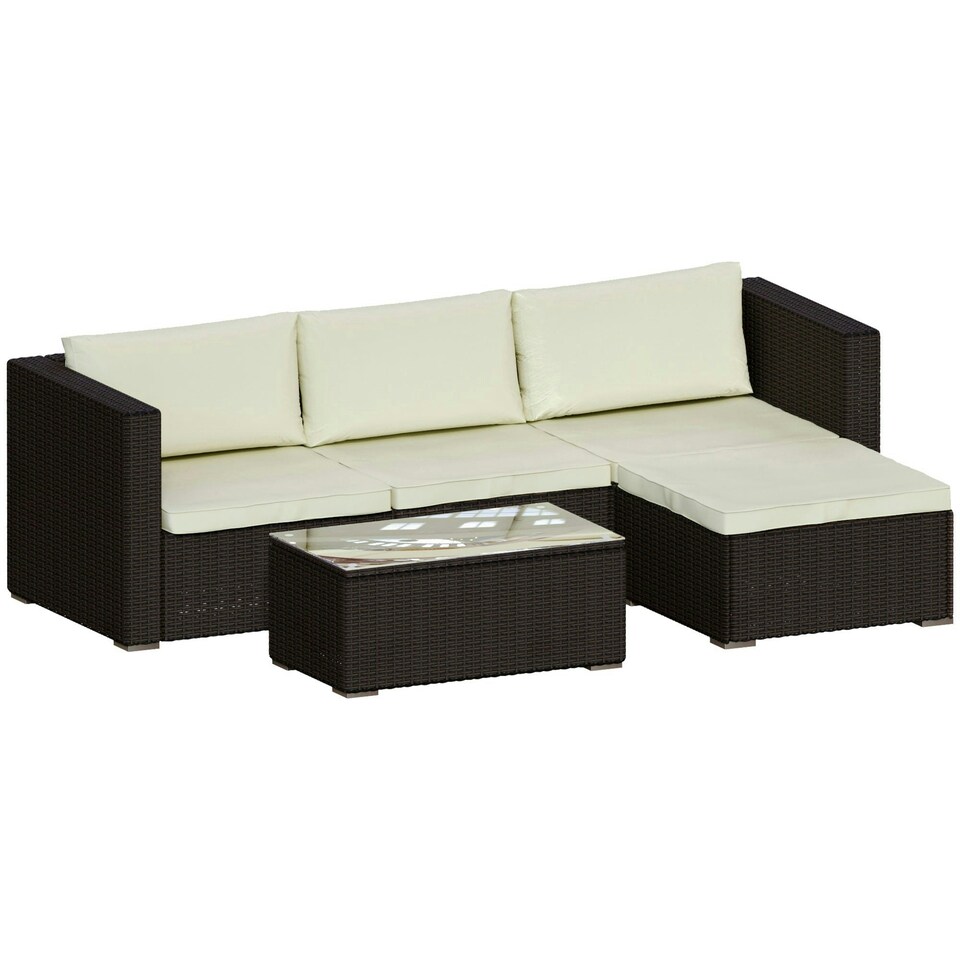 image 1 of Garden Vida Hampton 4 Seater Corner Rattan Set Sofa Coffee Table Outdoor Garden Furniture, Brown