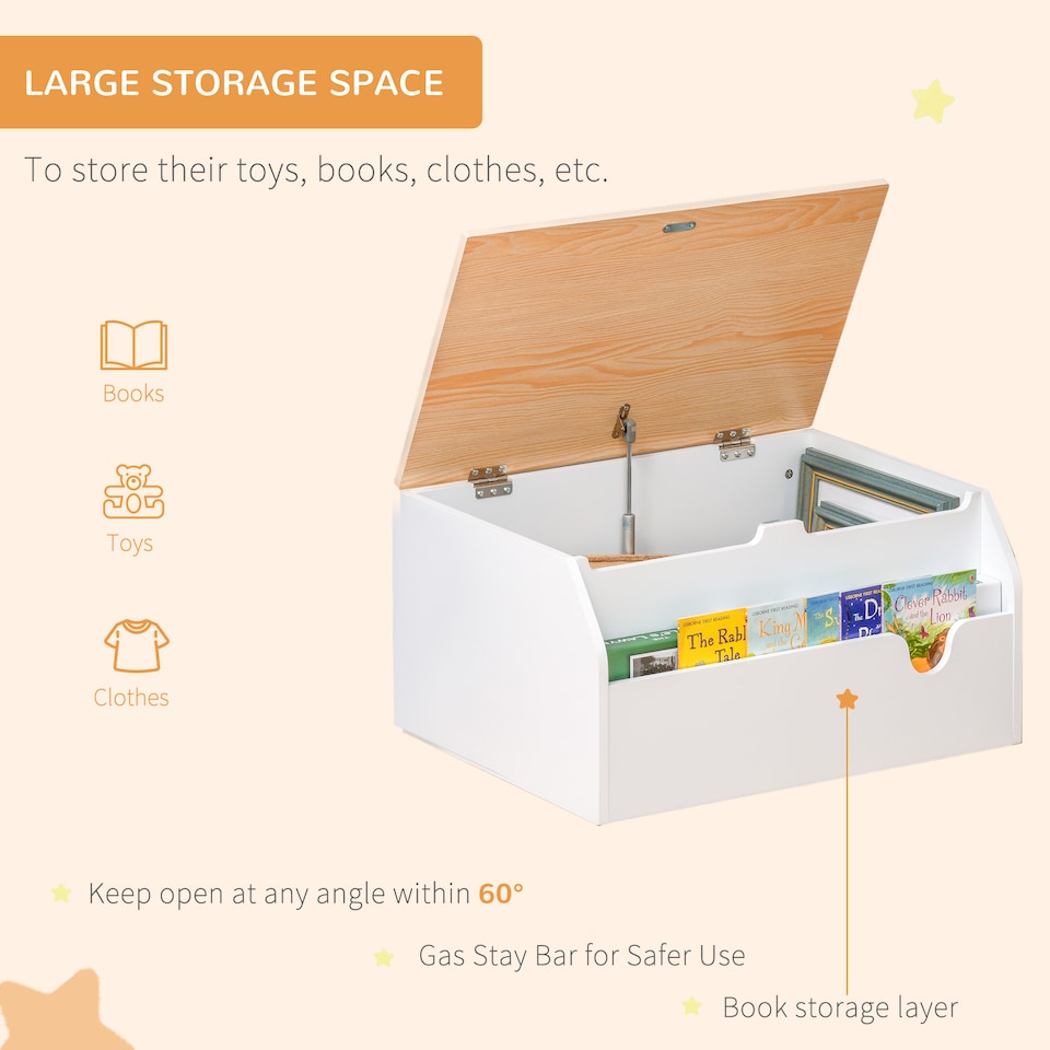 image 1 of HOMCOM Wooden Kids Toy Box Children Storage Chest Organiser Book Slot White