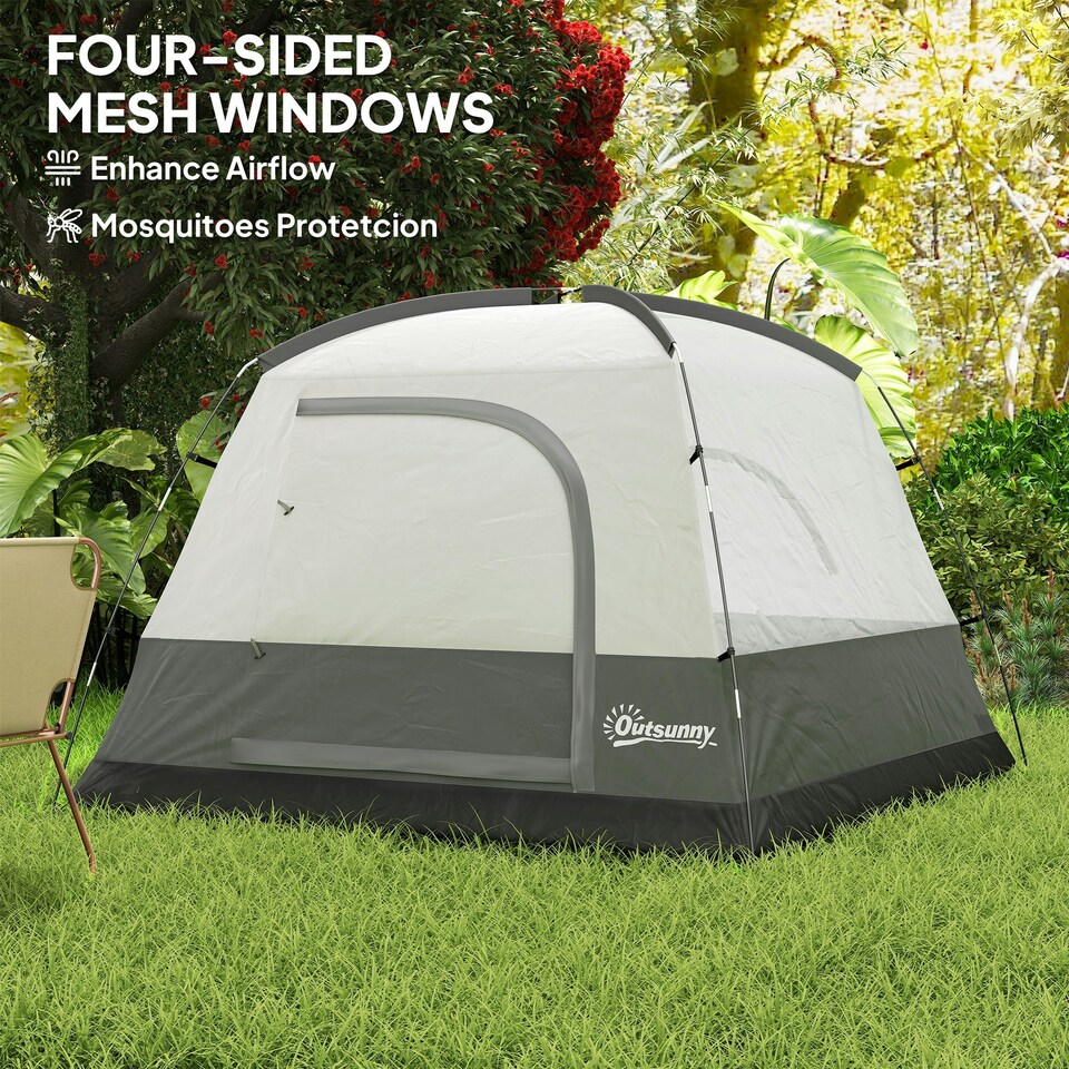 image 1 of Outsunny 3-4 Person Camping Tent, Waterproof Tent Orange | Orange, Grey
