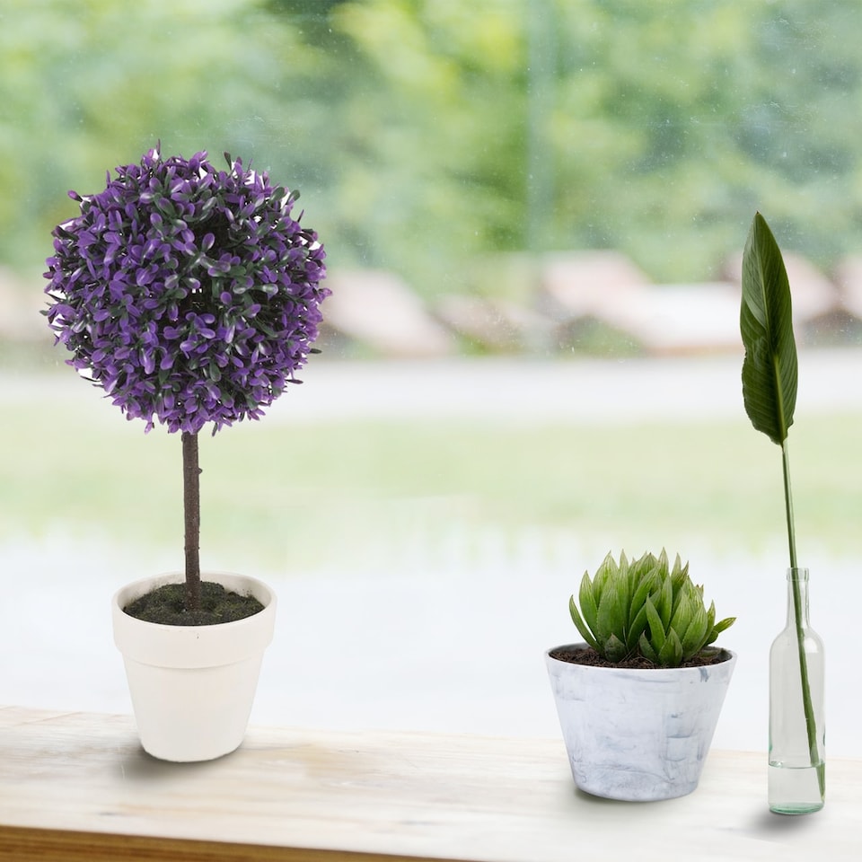 image 1 of 27cm Decorative Artificial Ball Plant -1-2 Pack | Purple | Purple & Set of 1 | 1