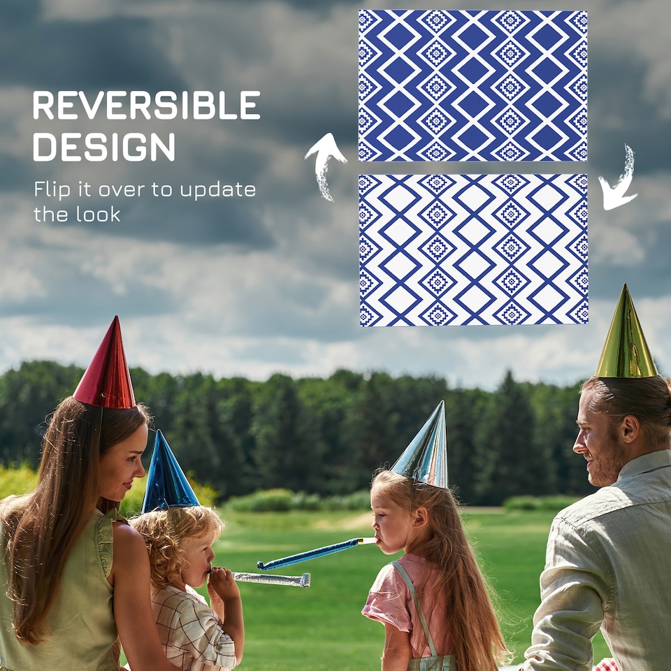 image 1 of Outsunny Reversible Waterproof Outdoor Rug W Carry Bag, 182 x 274cm, Brown | Blue | Blue and White | 182 x 274 x 0.3cm