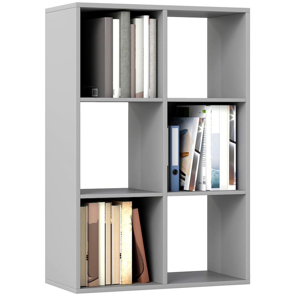 image 1 of HOMCOM 6-Cube Bookshelf, Display Shelving Unit for Home Office, Light Grey