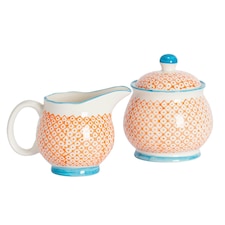 Nicola Spring Hand-Printed Milk & Sugar Set - 300ml - Orange Orange