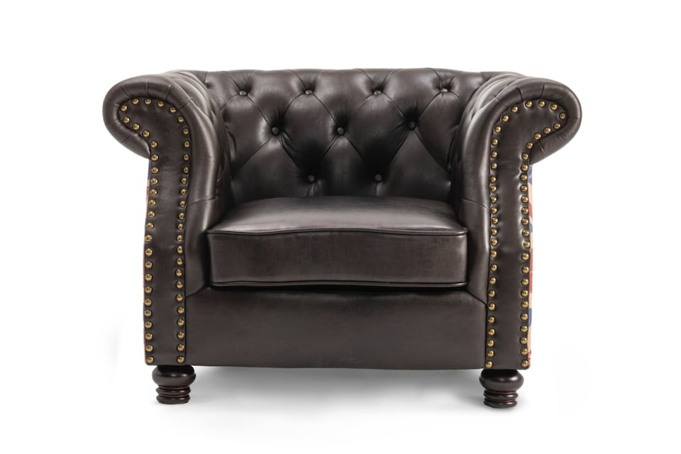 image 1 of Faux Leather Brown 1 Seater Union Jack Chesterfield Sofa
